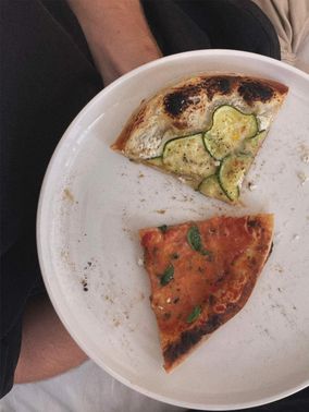 top:
- zucchini
- ricotta
- lemon
- lemon pepper

bottom:
- margherita