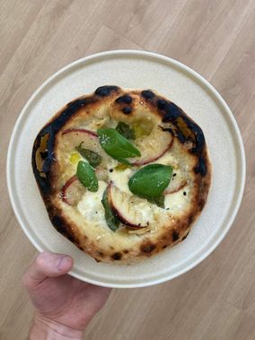 - peaches, mozzarella, olive oil, garlic, basil

- i’ve got the puffs sorted, now i need to figure out how to prevent them from raising too much and too close to the heating, so they don’t burn 

- 24h cold fermentation 
- 2h rising