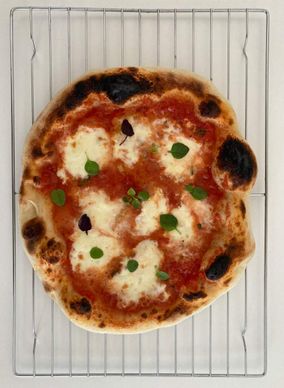 - margherita
- 15h cold fermentation 
- 2h rising 