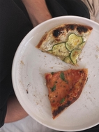 top:
- zucchini
- ricotta
- lemon
- lemon pepper

bottom:
- margherita